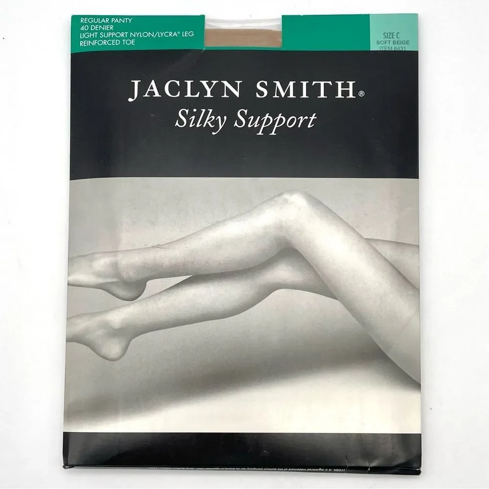 NWT Jaclyn Smith Light Silky Support Reinforced Toe Pantyhose Soft Beige Size C